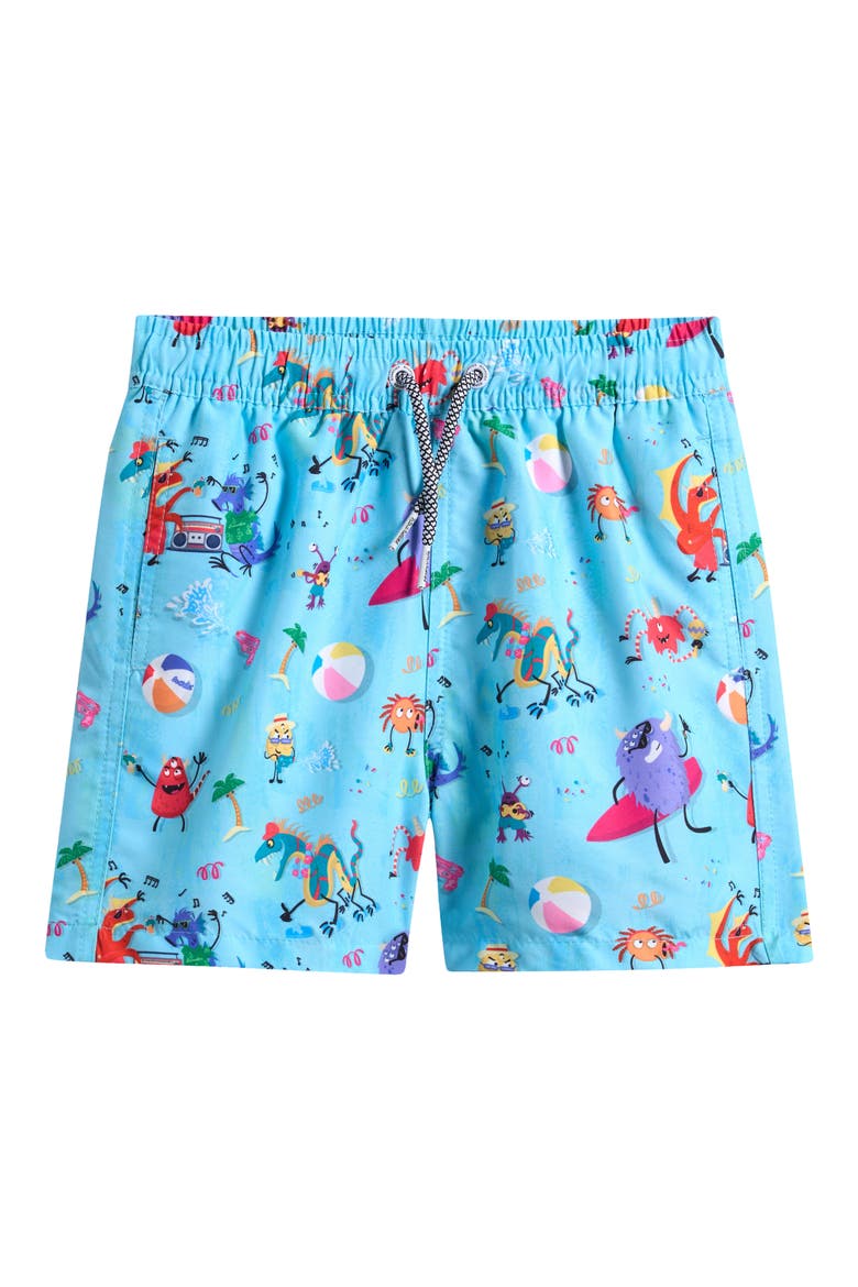 Kids' Beach Print Swim Trunks, Main, color, BLUE
