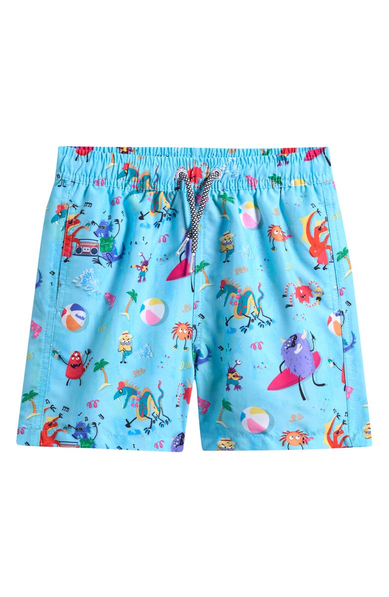Boardies Kids' Beach Print Swim Trunks, Main, color, Blue