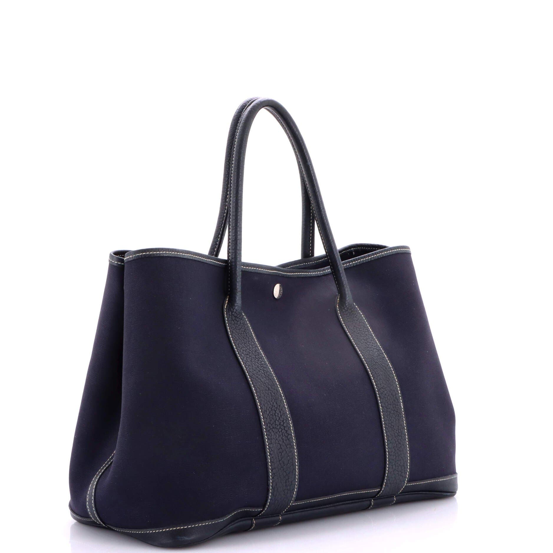 Pre-Owned Hermes Garden Party Tote Toile and Leather 36, Alternate, color, Bleu Marine