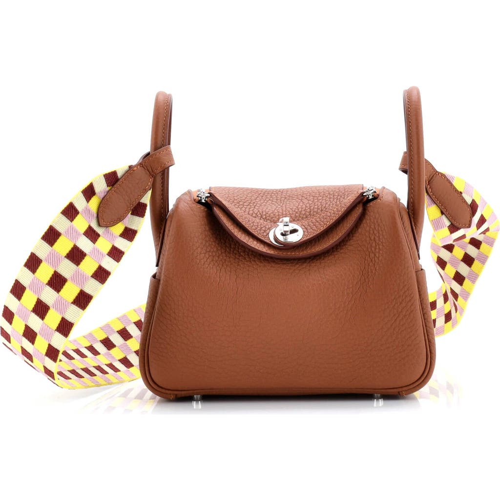 Pre-owned Hermes Hermes Lindy Quadrille Bag Clemence With Canvas Mini In Gold