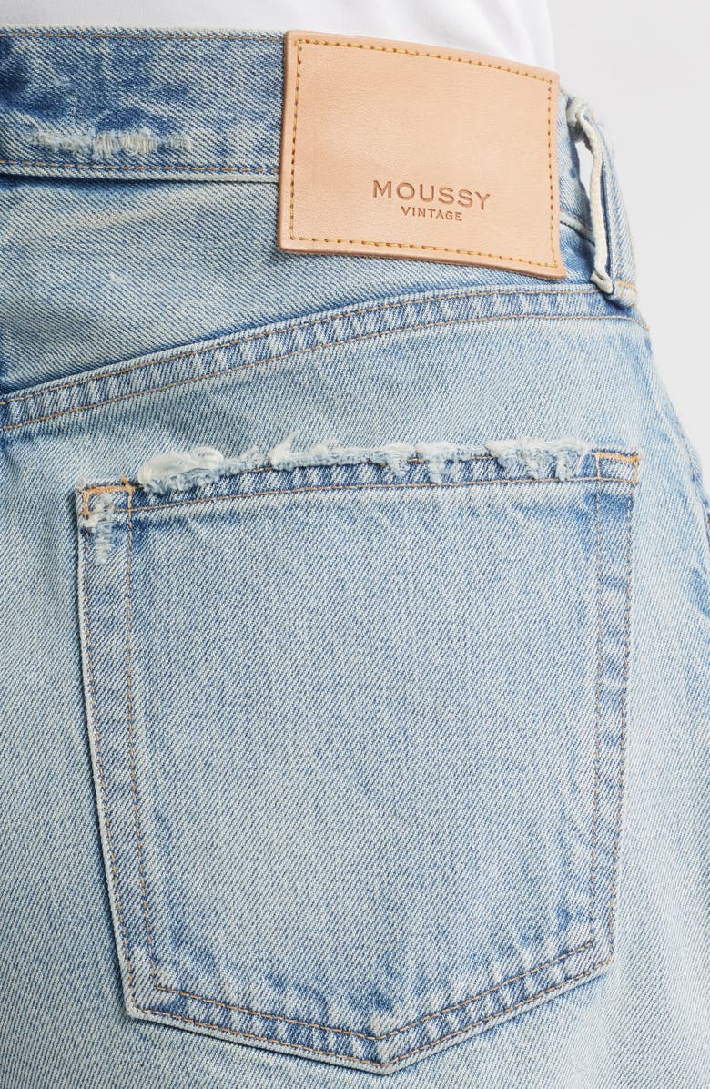 MOUSSY VINTAGE Nolita Frayed High Waist Mid Thigh Denim Shorts, Alternate, color, Light Blue