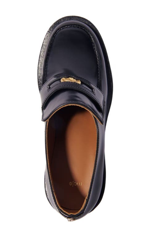 Maje Womens  Clover-embellished Slip-on Heeled Leather Loafers In Black