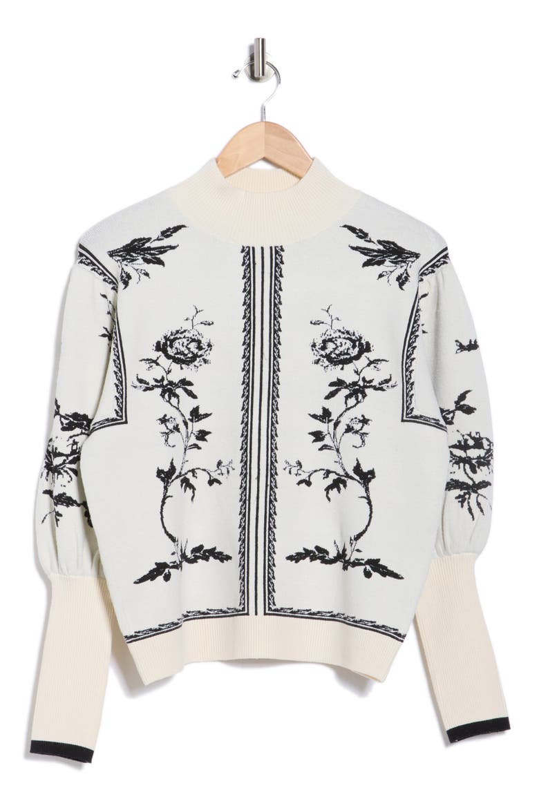 Floral Jacquard Sweater, Alternate, color, IVORY/ BLACK