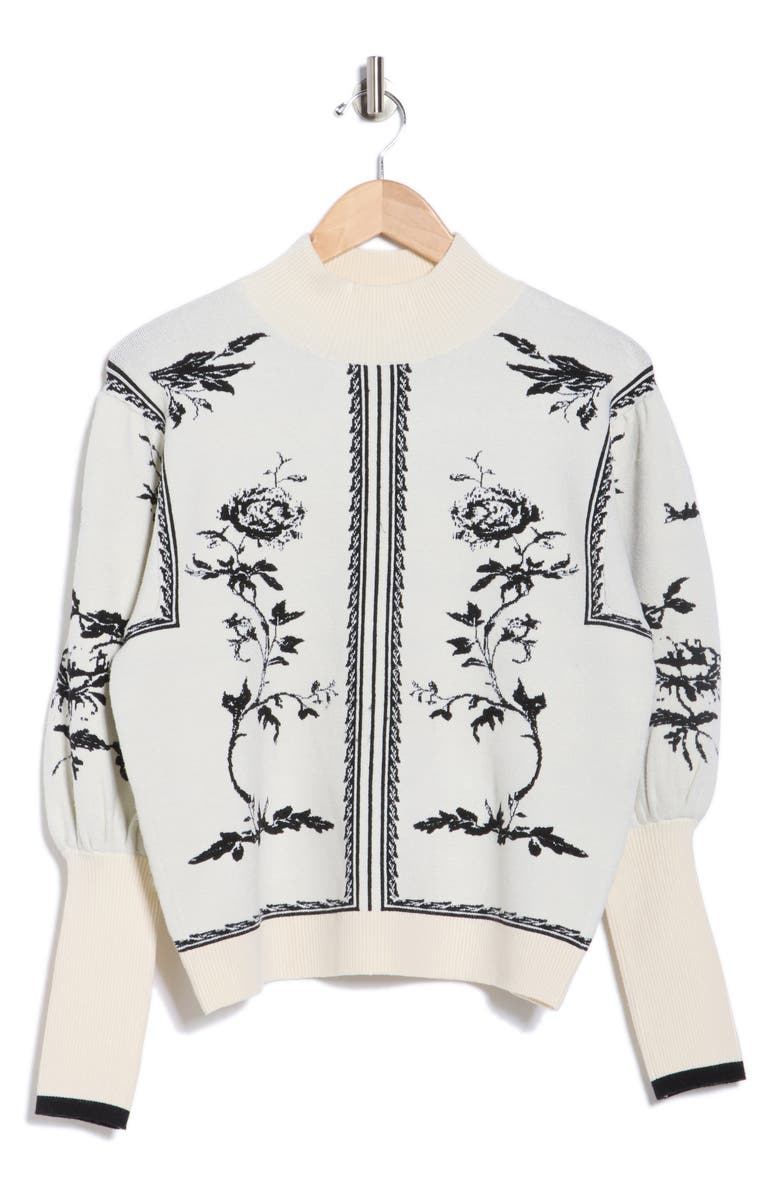 ELIE ELIE TAHARI Floral Jacquard Sweater, Alternate, color, Ivory/ Black