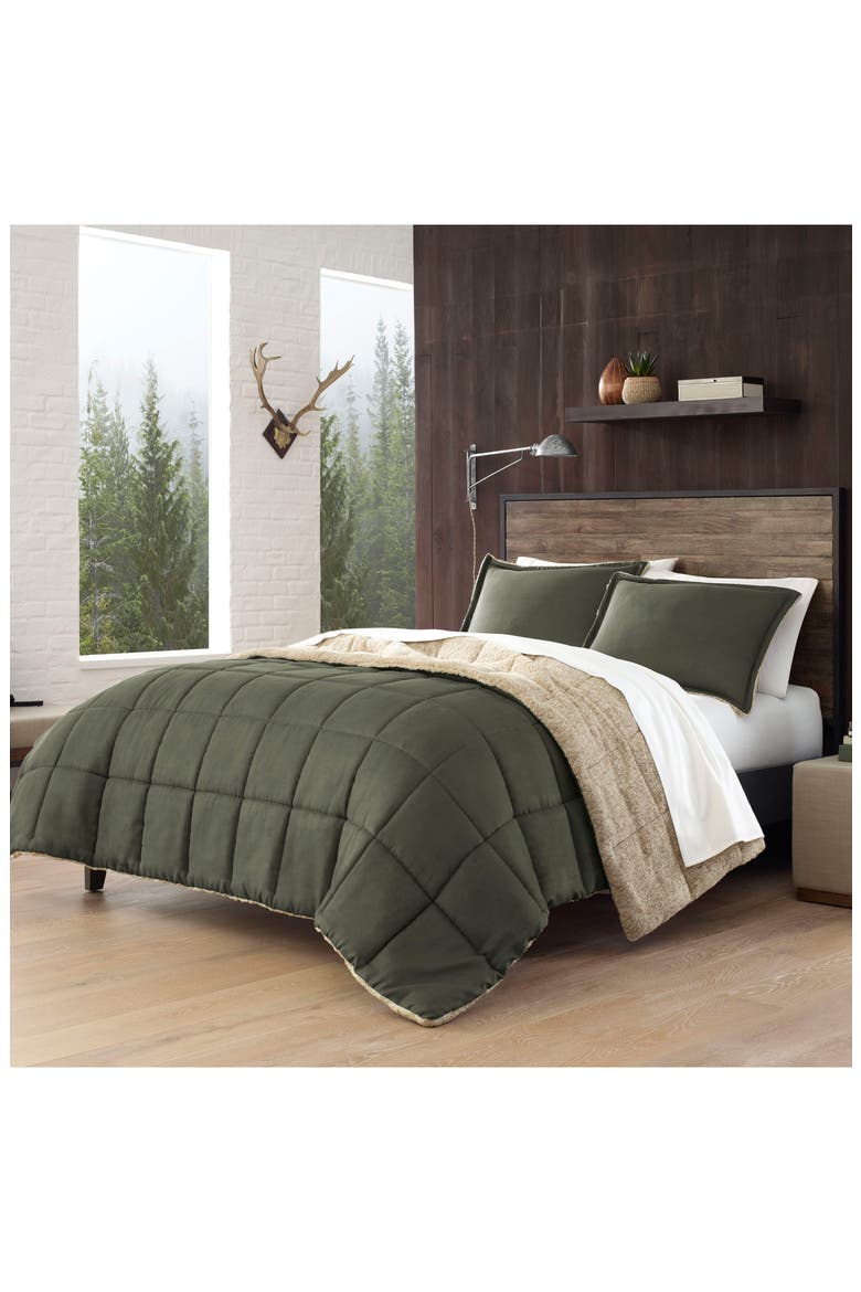 Sherwood Reversible Faux Shearling Comforter Set, Main, color, GREEN