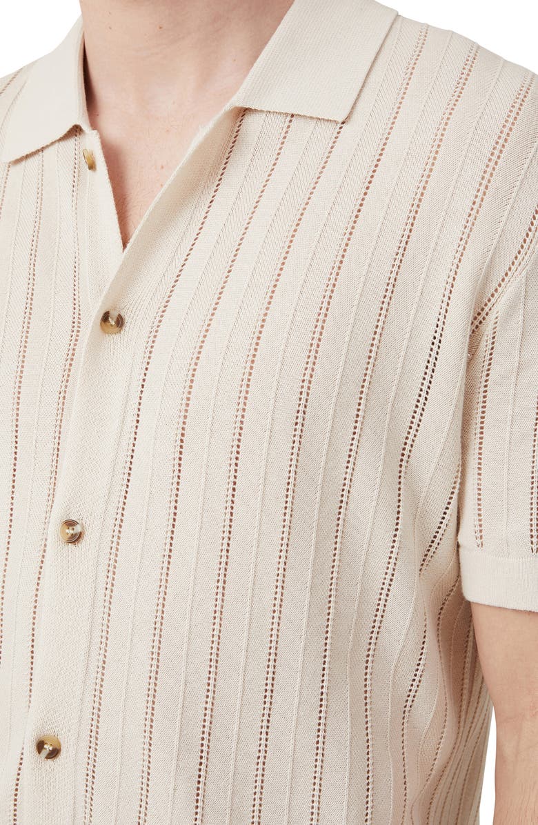 Cotton On Pablo Open Knit Button-Up Camp Shirt, Alternate, color, Ecru Ladder