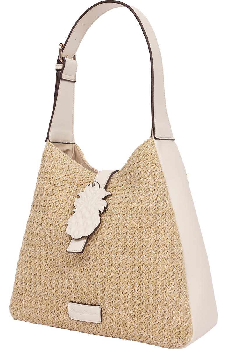 Tommy Bahama Logo Tab Raffia Shoulder Bag, Alternate, color, Cream