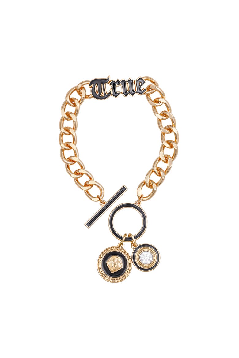 True Logo Charm Bracelet, Alternate, color, Gold Tone