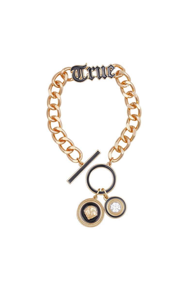 True Religion True Logo Charm Bracelet, Alternate, color, Gold Tone