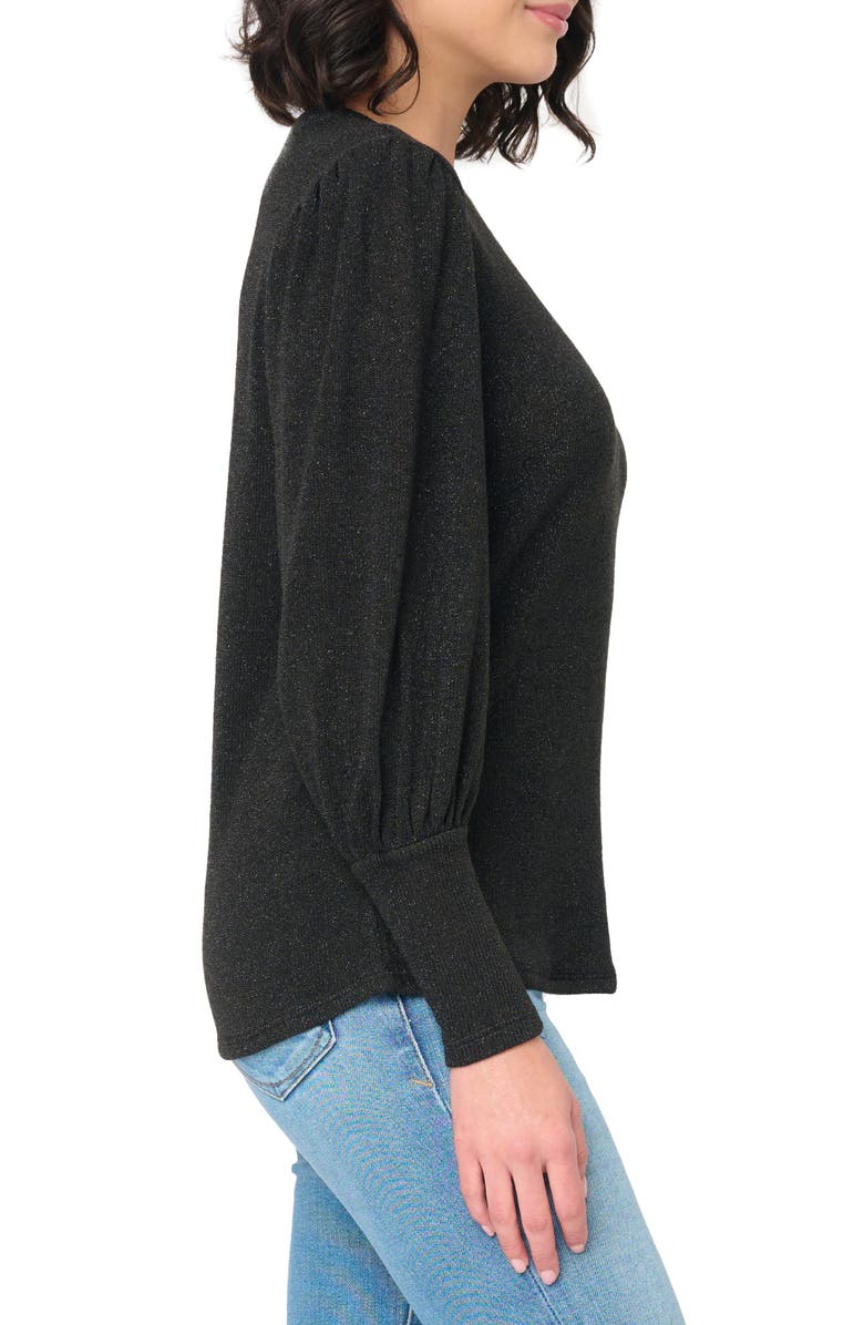 GIBSONLOOK Metallic Blouson Sleeve Crewneck Sweater, Alternate, color, Black