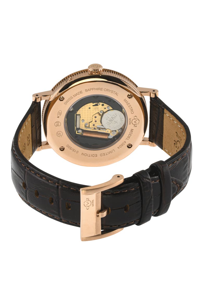 Maestro Croc Embossed Leather Strap Watch, 42mm, Alternate, color, BLACK