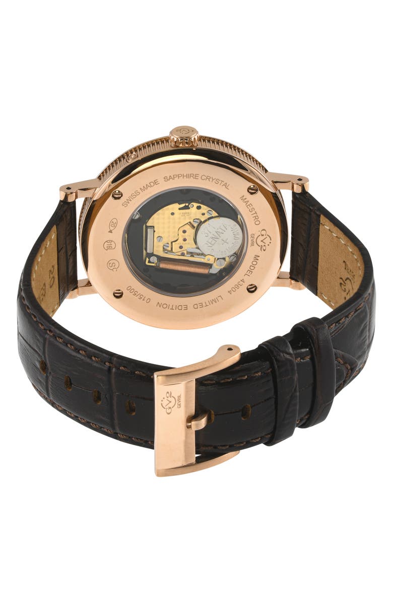 GV2 Maestro Croc Embossed Leather Strap Watch, 42mm, Alternate, color, Black