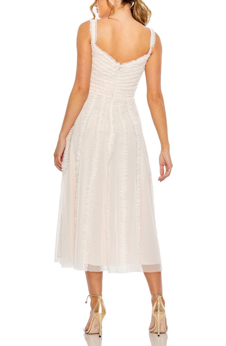 Mac Duggal Tulle V-Neck Dress with Cascading Ruffles and Sleek Silhouette, Alternate, color, Oyster