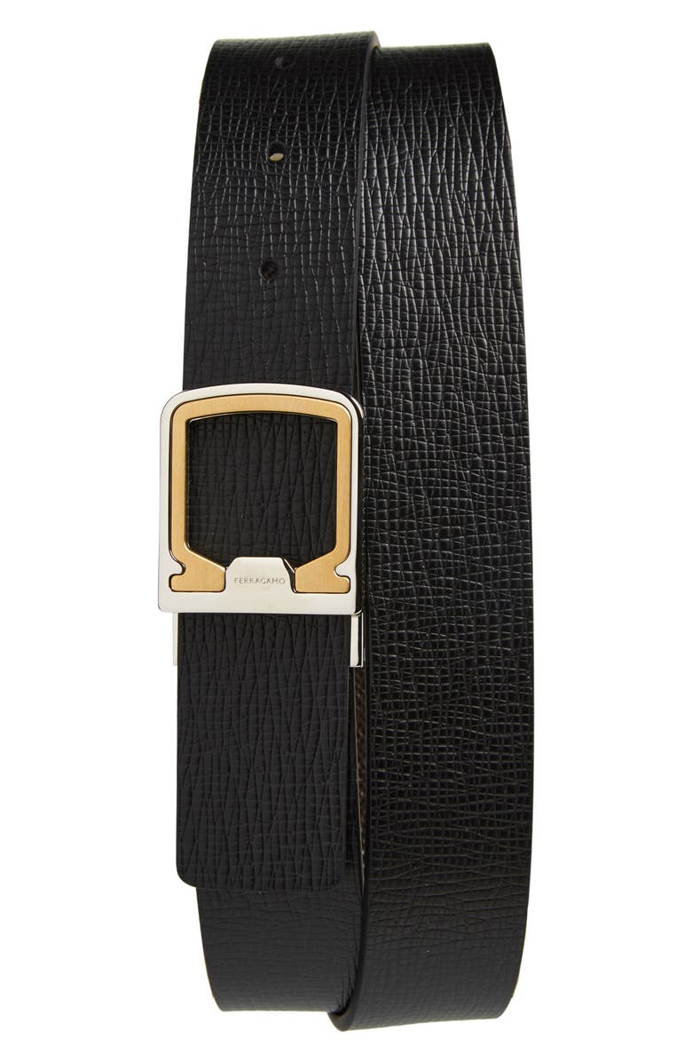 FERRAGAMO Reversible Inset Gancio Leather Belt, Main, color, 