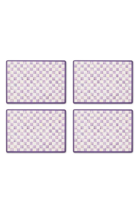Set of 4 Violet Check Cork Back Placemats