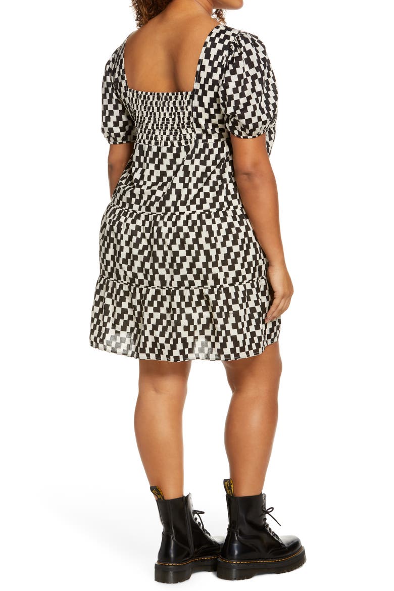 Print Square Neck Shift Dress, Alternate, color, IVORY- BLACK PHOEBE CHECK