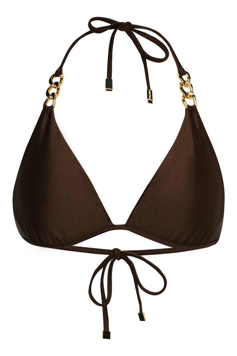 Annabelle ShimmerTriangle Bikini Top, Alternate, color, CHOCOLATE
