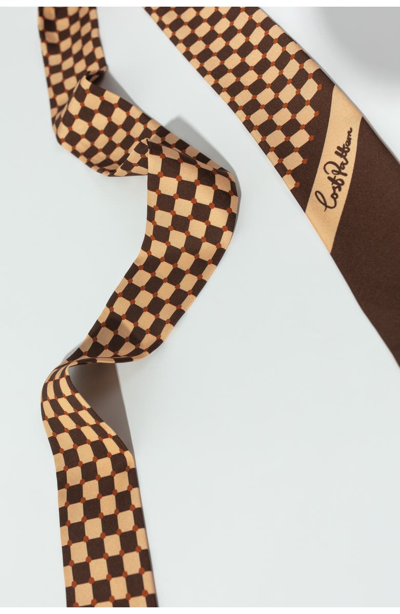 Lost Pattern CHECKERBOARD SILK SKINNY SCARF, Alternate, color, Coffee