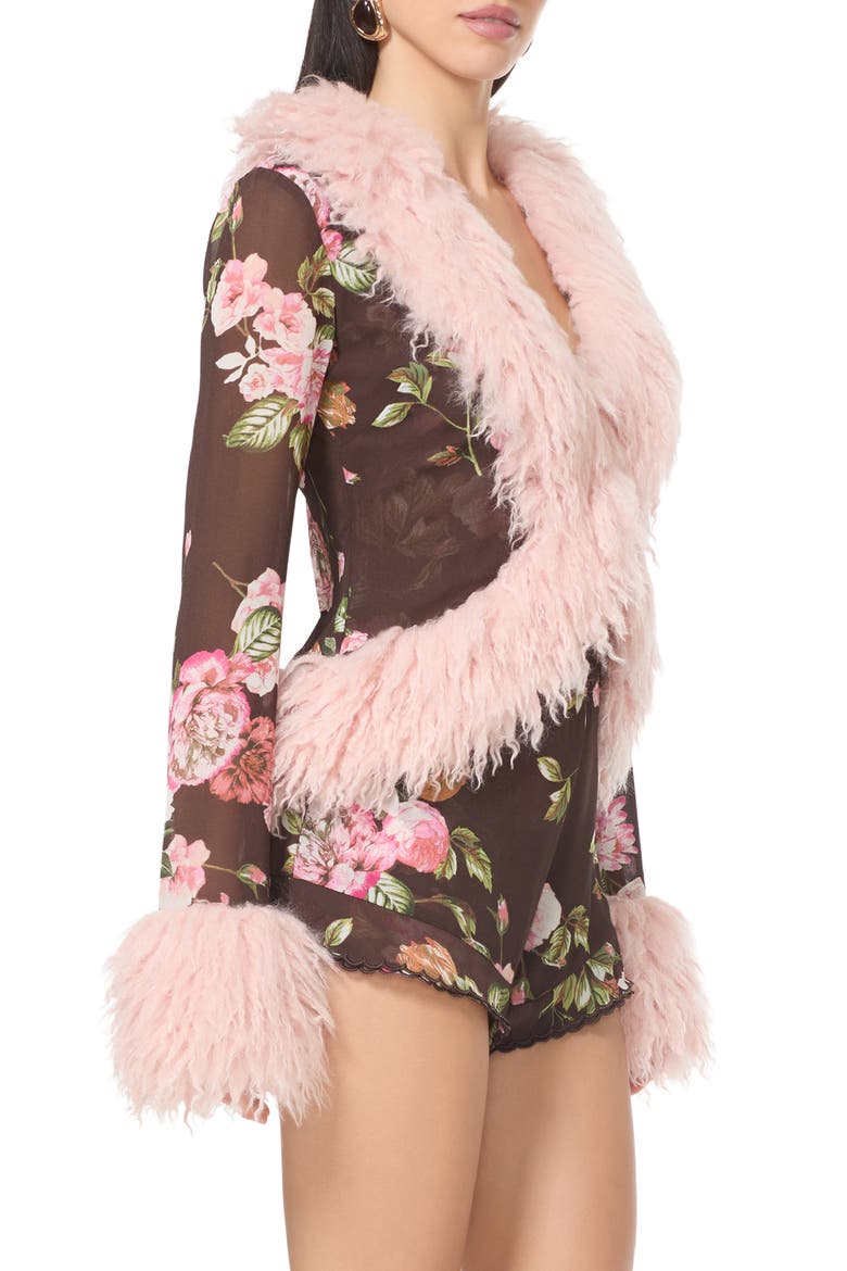 Simone Faux Fur Trim Cardigan, Alternate, color, CHOCOLATE ROSE