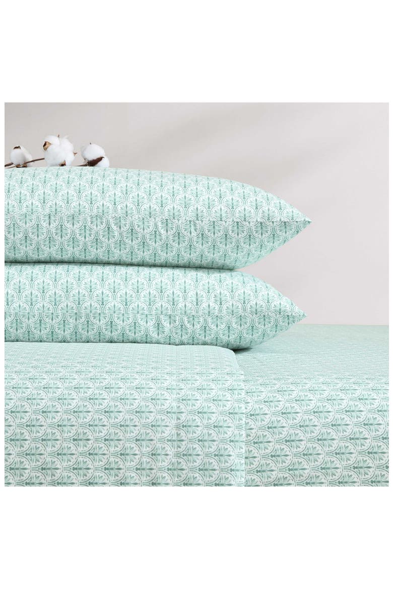 Coastal Batik Percale Cotton Sheet Set, Alternate, color, SPRING GREEN