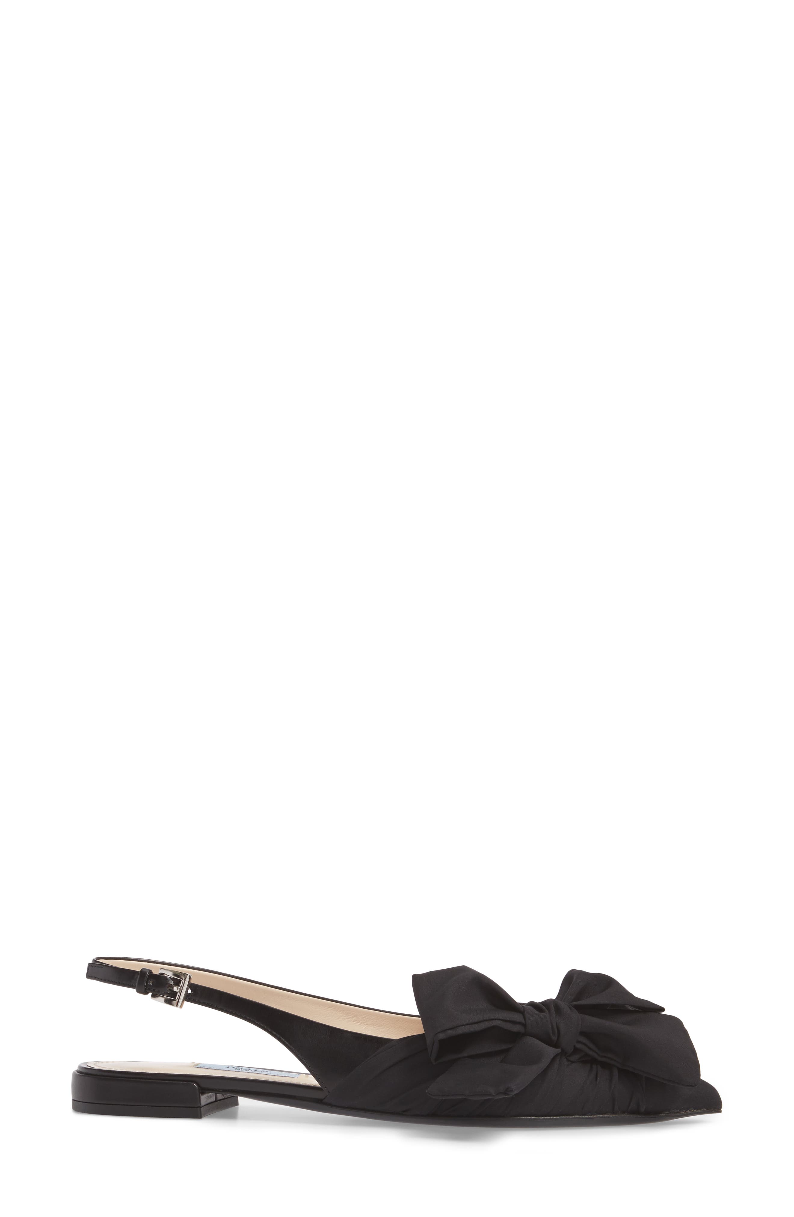 Prada Bow Pointy Toe Bow Flat, Alternate, color, 