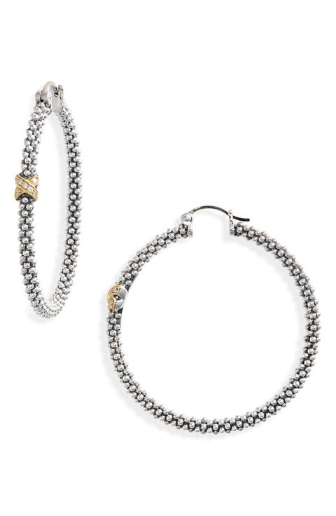 Caviar Two-Tone Slender Hoop Earrings