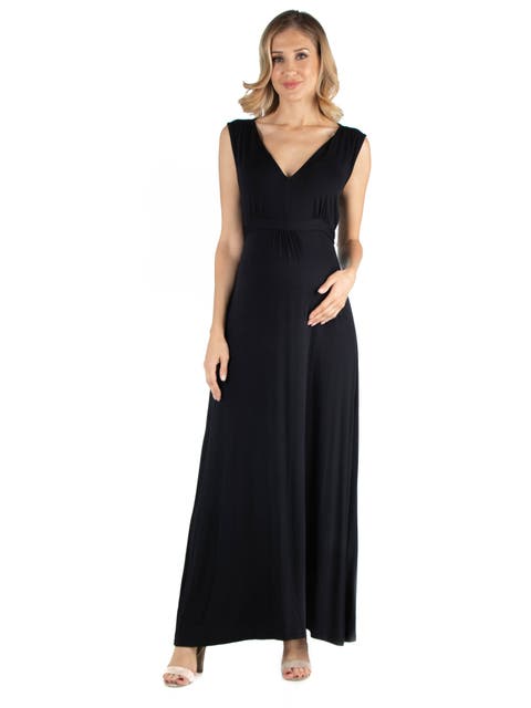 Maternity V-Neck Sleeveless Maxi Dress with Belt