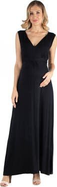 24seven Comfort Apparel Maternity V-Neck Sleeveless Maxi Dress with Belt