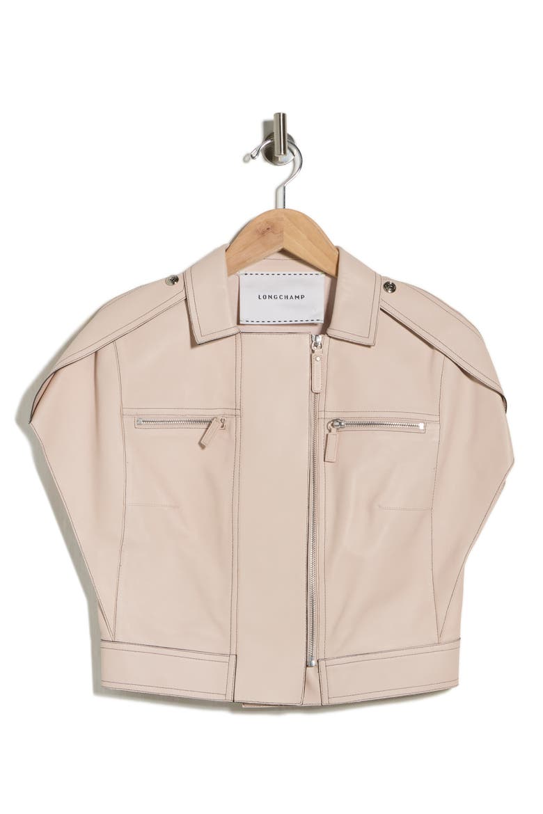 Leather Cap Sleeve Crop Jacket, Alternate, color, POWDER
