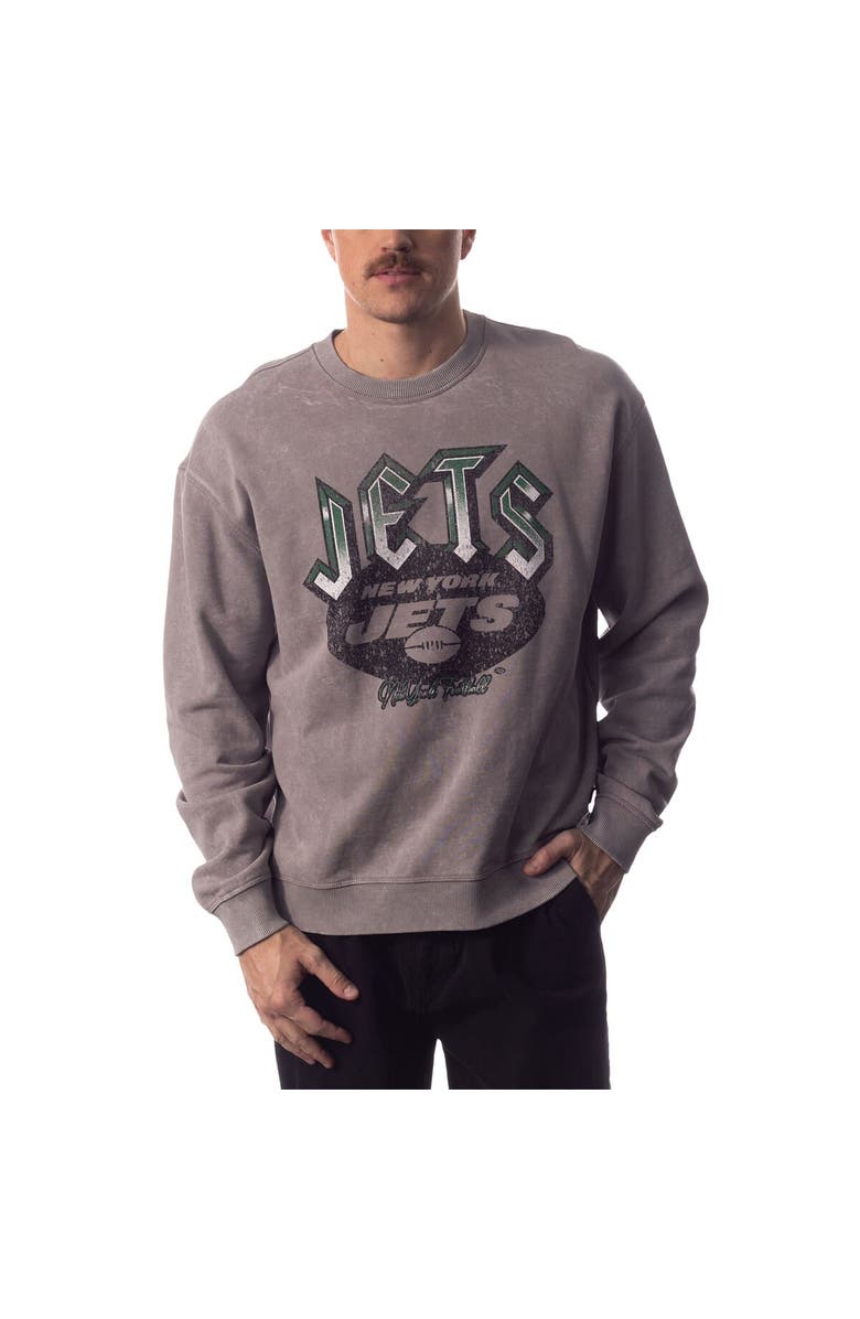 THE WILD COLLECTIVE Unisex The Wild Collective Gray New York Jets Distressed Pullover Sweatshirt, Alternate, color, 
