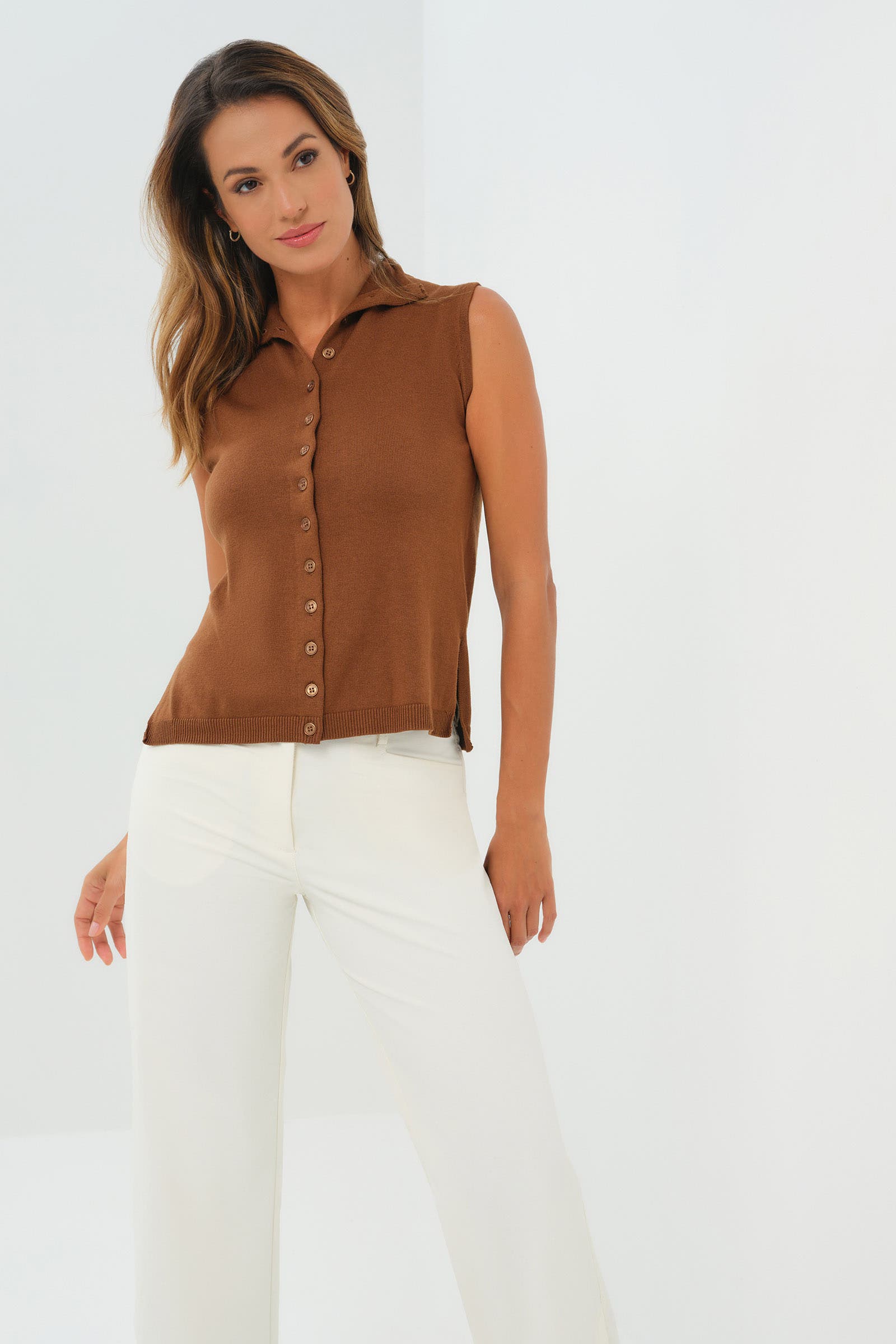 Viola Sweater Knit Sleeveless Button Down Top - image 2