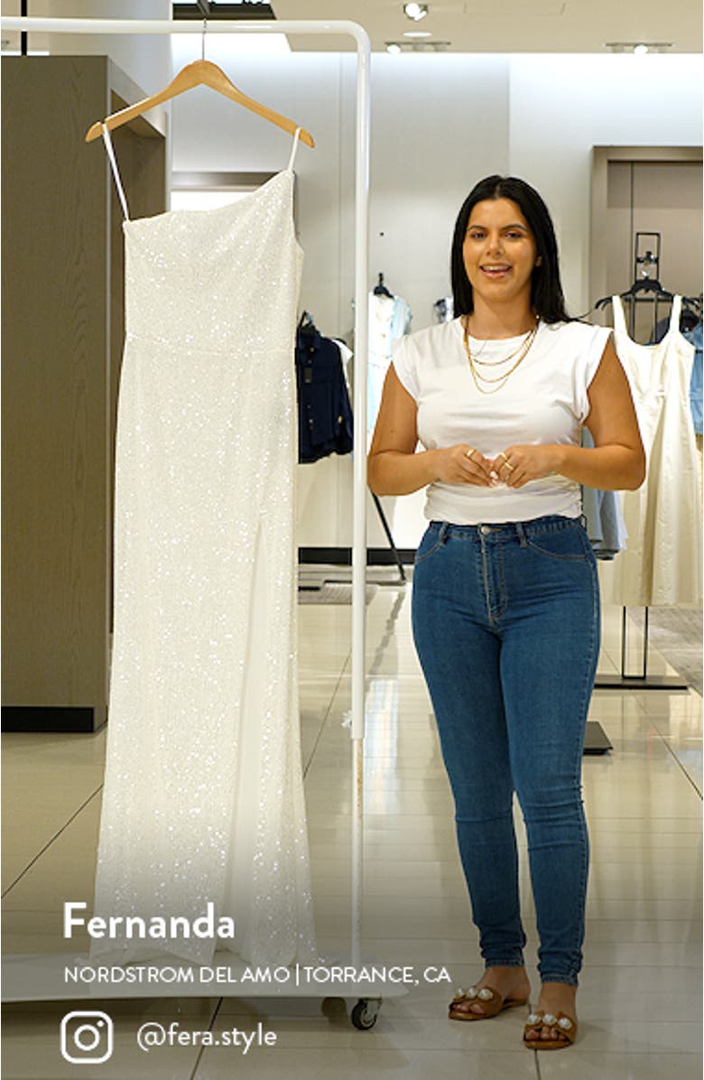 One-Shoulder Sequin Jersey Gown, sales video thumbnail
