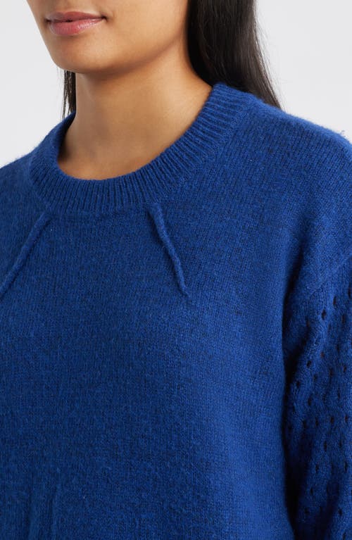 City Blues Open Stitch Sleeve Sweater In Blue