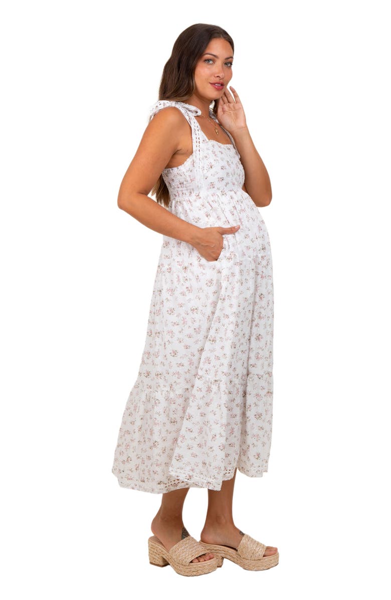 PinkBlush Floral Shoulder Tie Midi Dress, Alternate, color, 