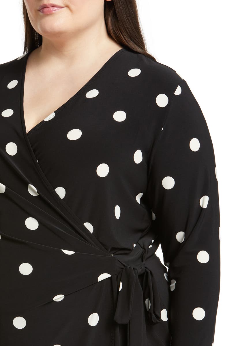 Anne Klein Dot Print Wrap Blouse, Alternate, color, Anne Black/ Anne White
