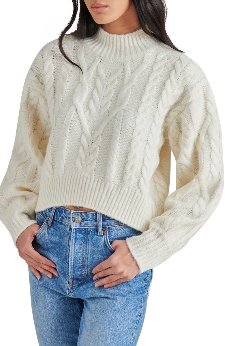 Steve Madden Marcie Cable Stitch Mock Neck Sweater, Main, color, 