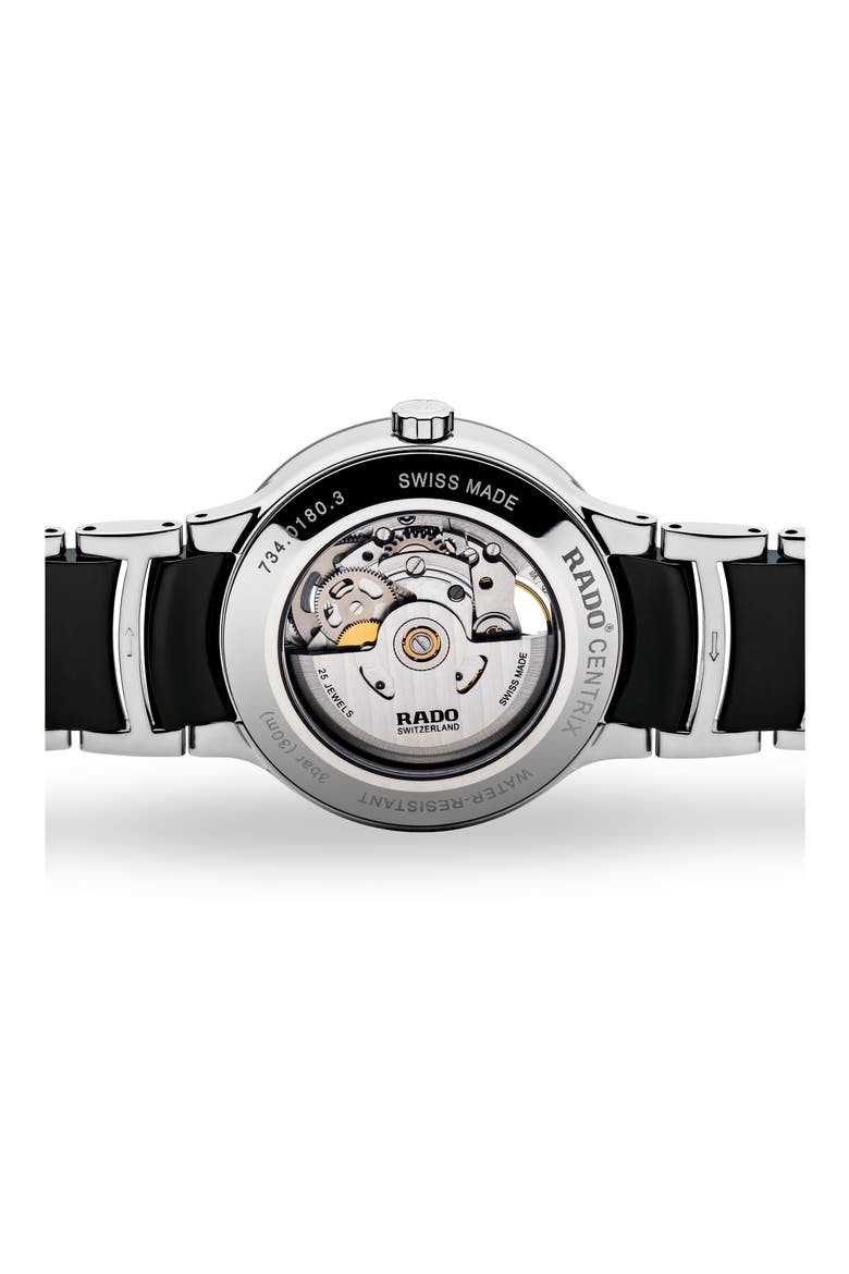 Centrix Automatic Open Heart Ceramic Bracelet Watch, 38mm, Alternate, color, SILVER/ BLACK