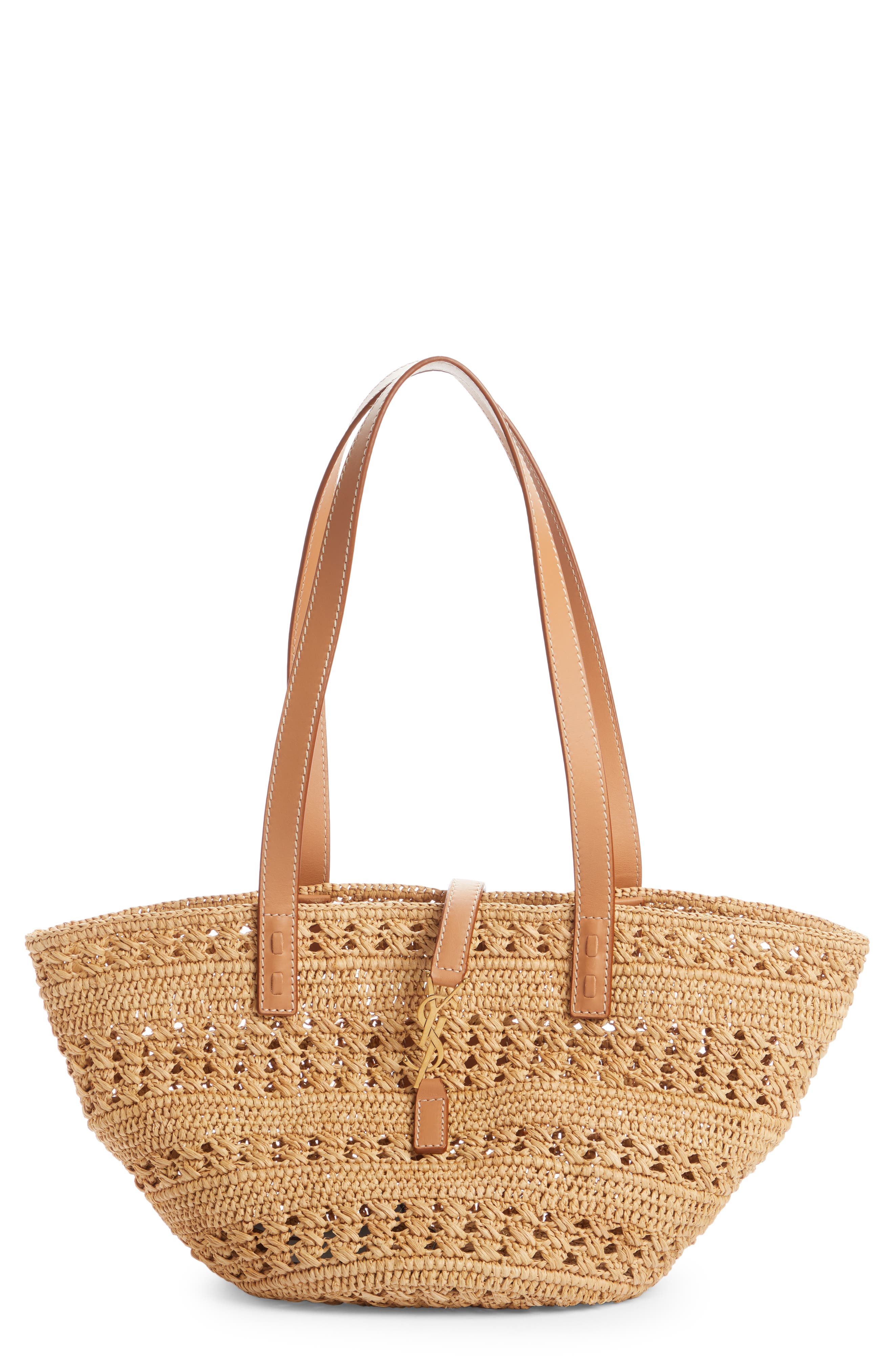 Saint Laurent Small Panier Woven Straw Tote, Main, color, 