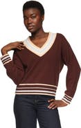Brodie Pure Cashmere Stitchy Trim V-Neck Sweater