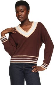 Brodie Pure Cashmere Stitchy Trim V-Neck Sweater