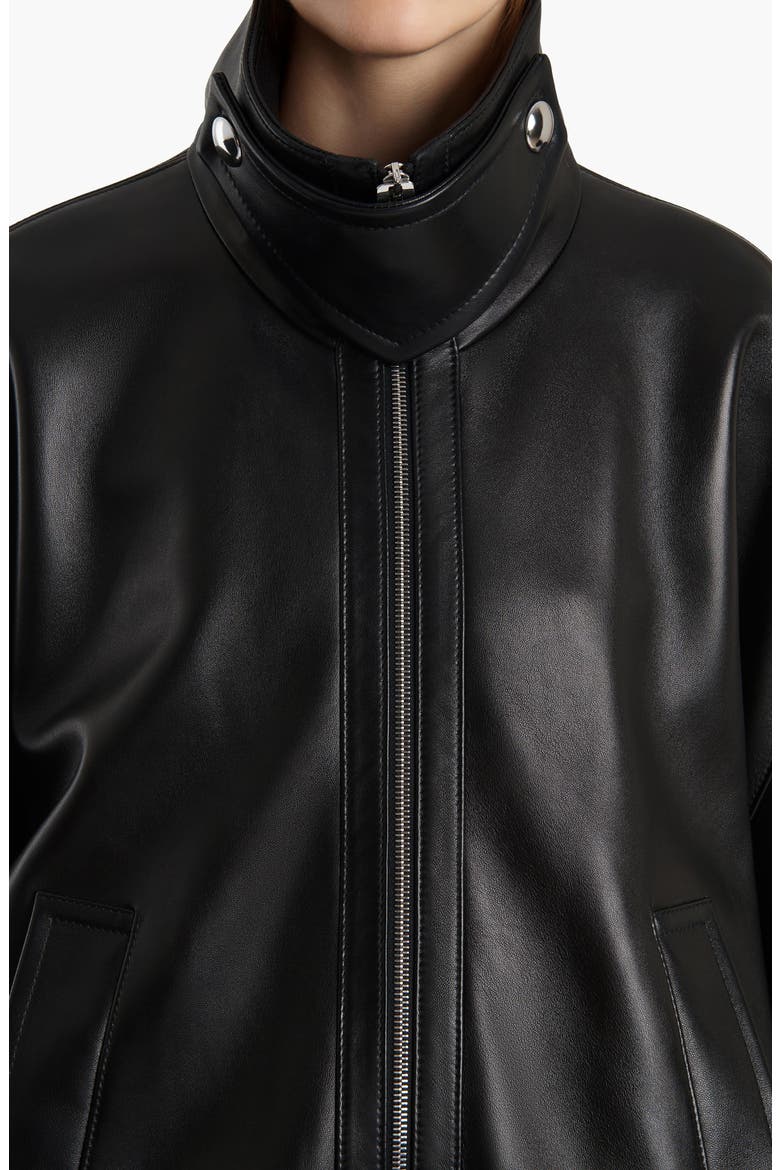 Hamett Leather Bomber Jacket, Alternate, color, BLACK