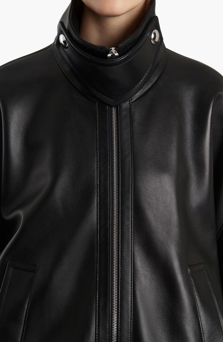 Khaite Hamett Leather Bomber Jacket, Alternate, color, Black