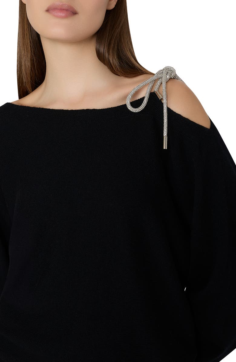 Milly Ida Crystal Tie Shoulder Sweater, Alternate, color, Black