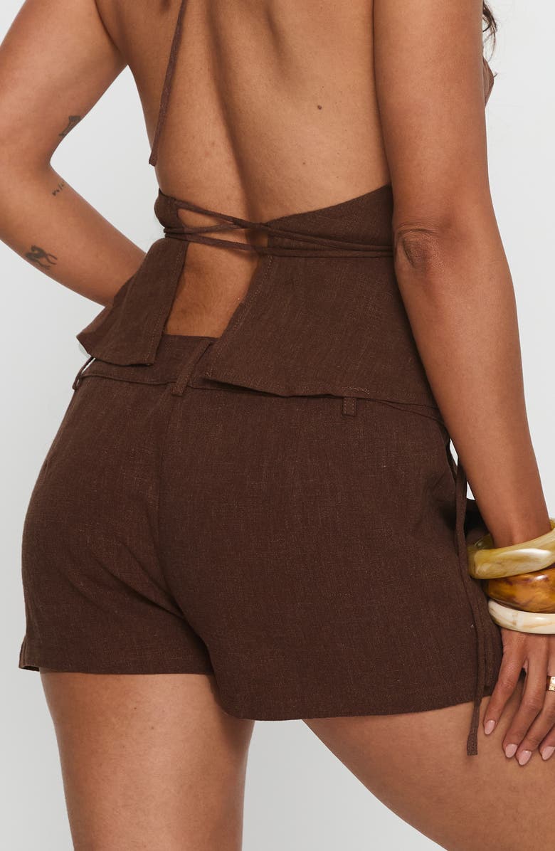 Princess Polly La Dulce Linen Blend Shorts, Alternate, color, Chocolate