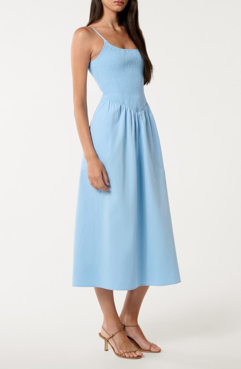 Ever New Dylan Shirred Cotton Fit & Flare Midi Dress, Alternate, color, Clear Day