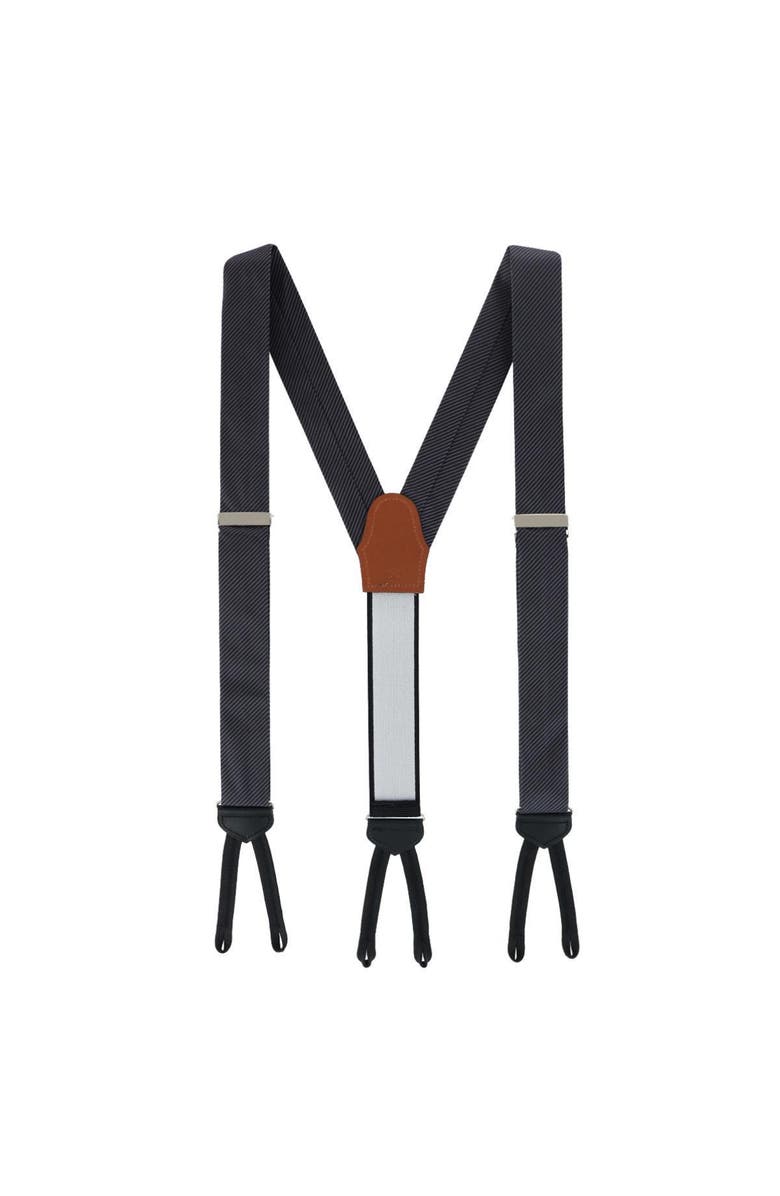 Trafalgar Leyton Diagonal Lined Tone on Tone Silk Formal Suspenders, Alternate, color, Graphite