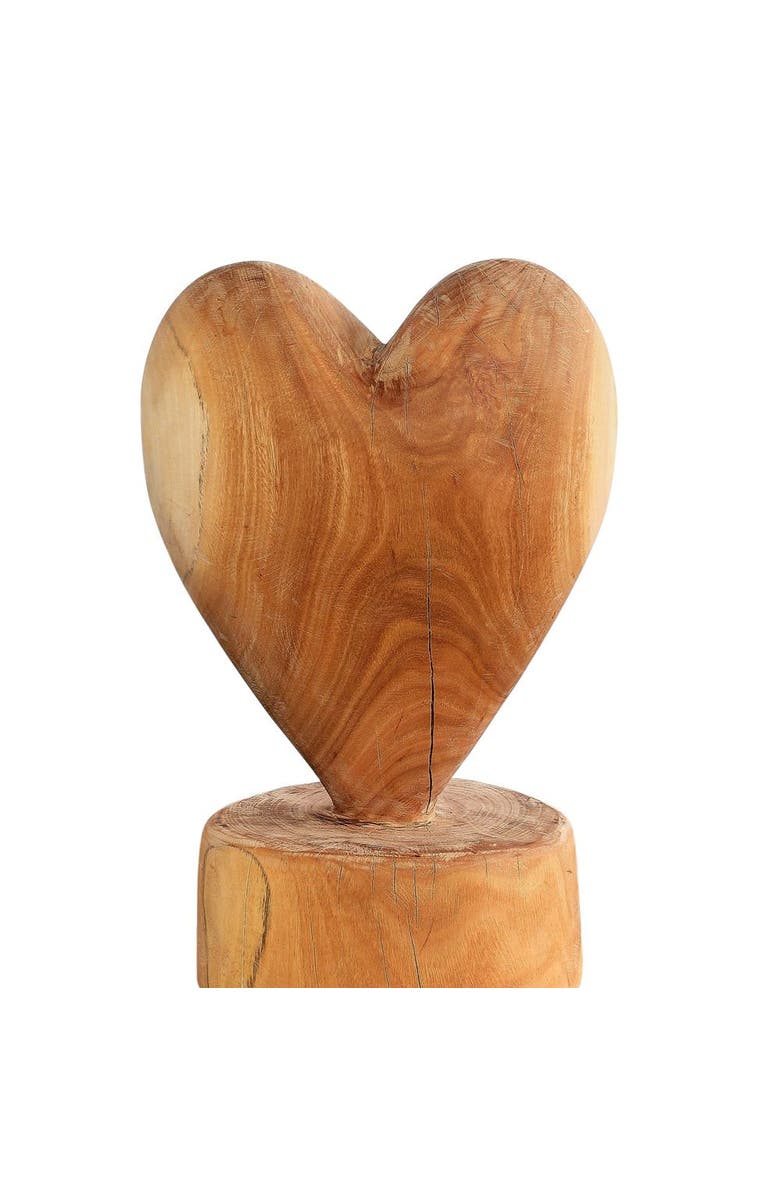 kanju Interiors Heart on a Pedestal Eucalyptus Wood Sculpture, Main, color, Natural