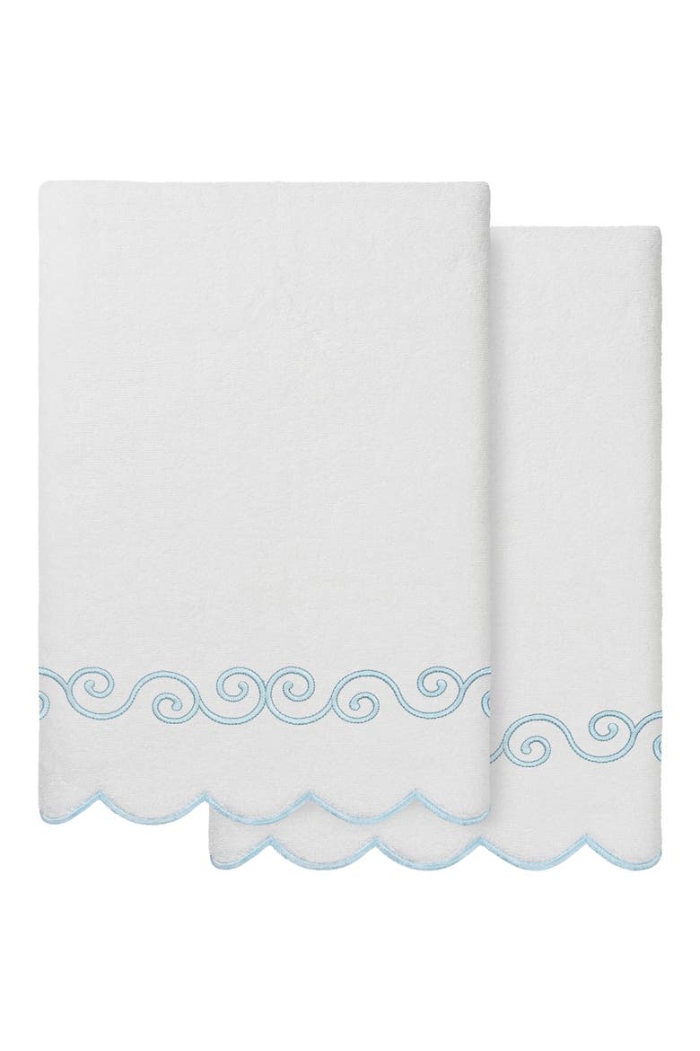 2-Piece Symmetra Embroidered Turkish Cotton Bath Towel Set, Main, color, WHITE/ BLUE