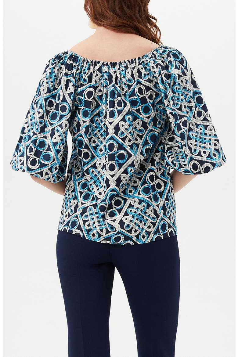 Vista Las Palmas Organic Cotton Elbow-Length Puff Sleeve Top, Alternate, color, BLUE MULTI
