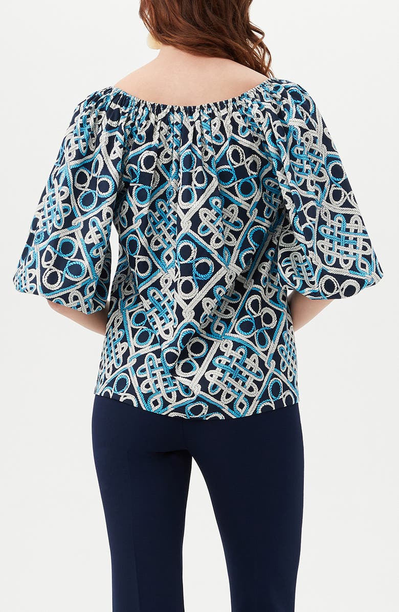 Trina Turk Vista Las Palmas Organic Cotton Elbow-Length Puff Sleeve Top, Alternate, color, Blue Multi